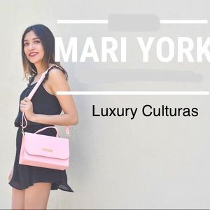 Mari York Engraved beige crossbody bag